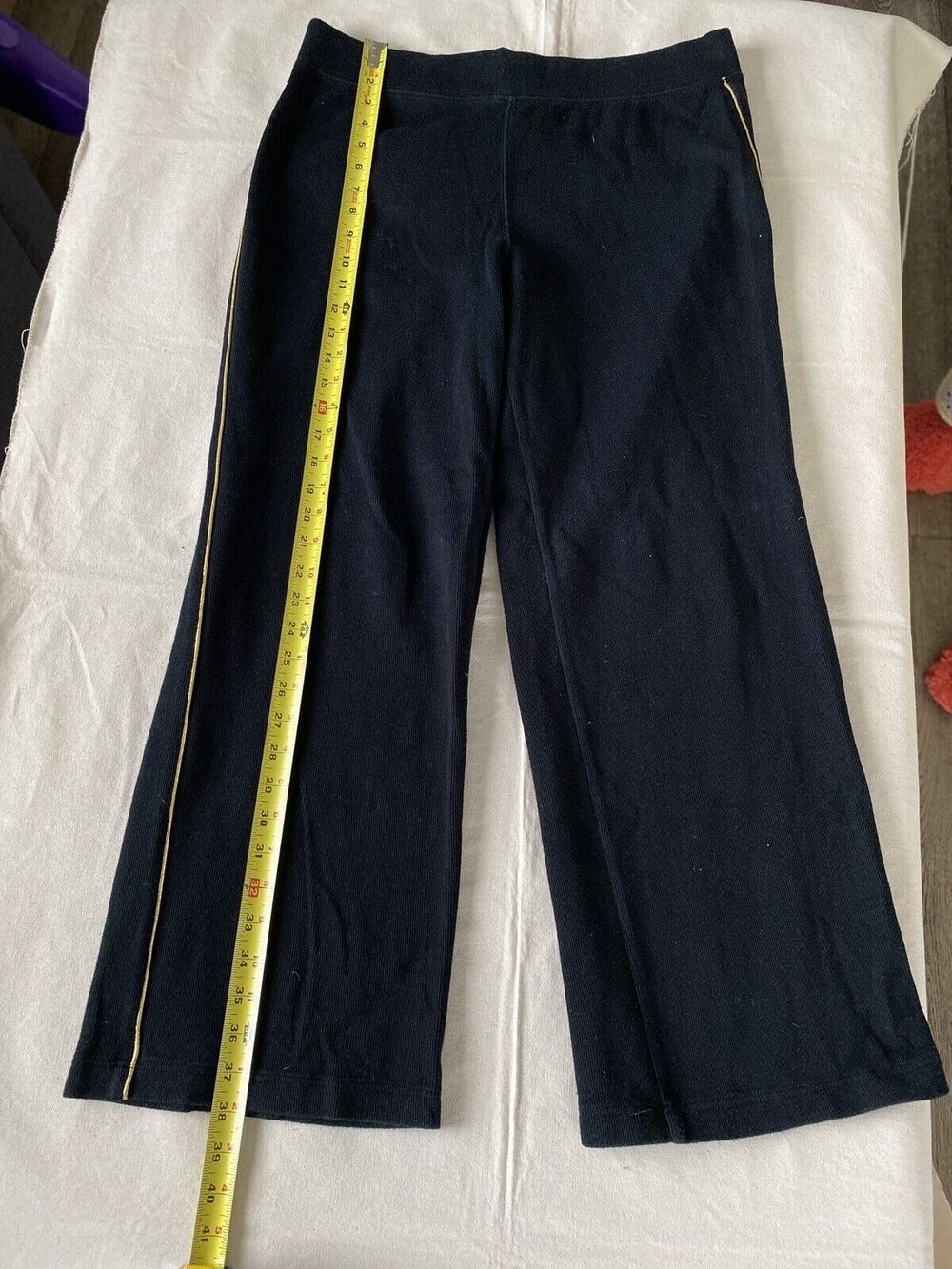 RALPH LAUREN Navy Cotton French Rib Knit Gold Piping Trim Athletic Pants size L